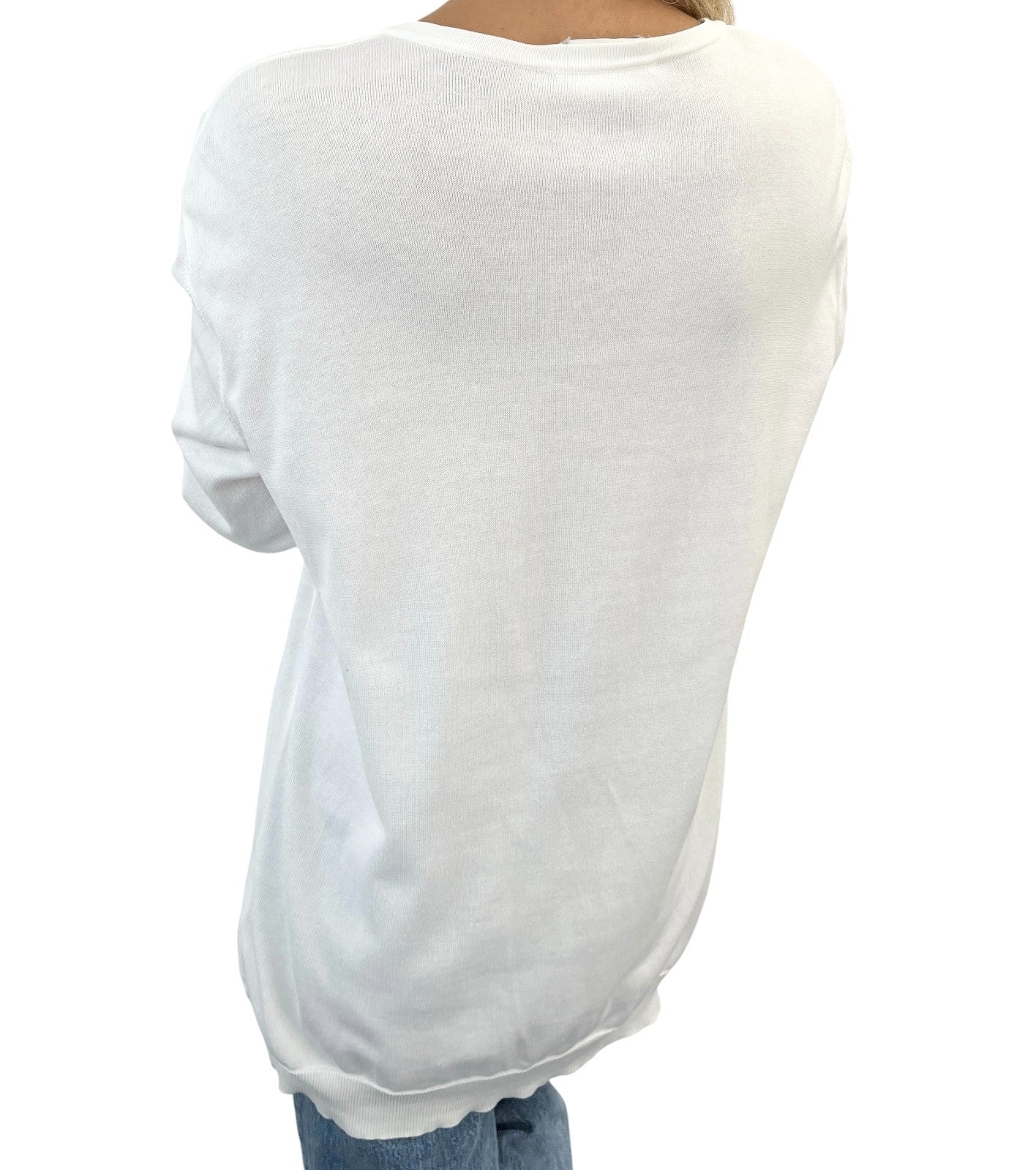 CHANEL Vintage 96P CC Logo Cardigan Top Button Pocket #44 White Long Sleeve