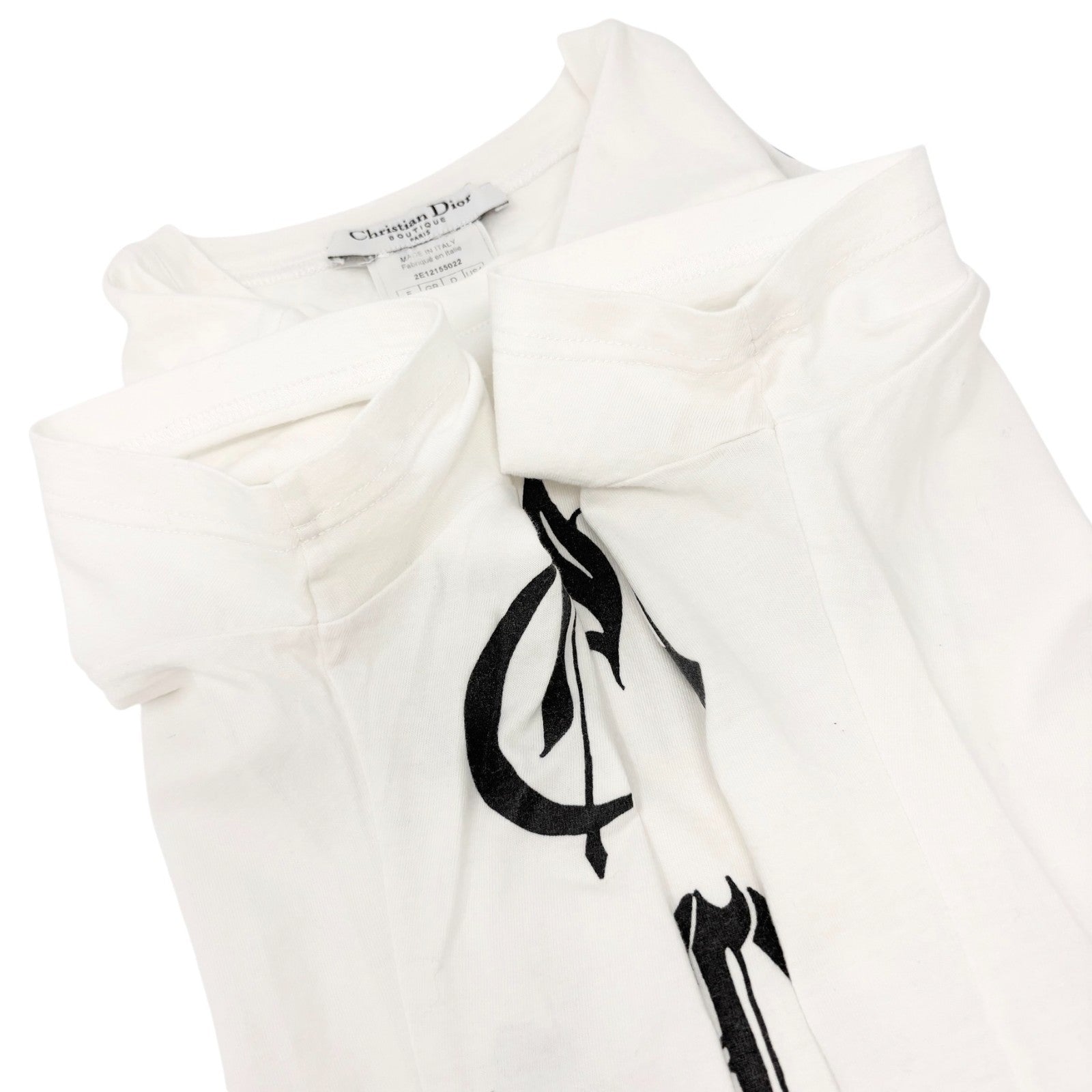 Christian Dior Vintage 2002 Logo T-shirt Top #38 Calligraphy Gothic White Black