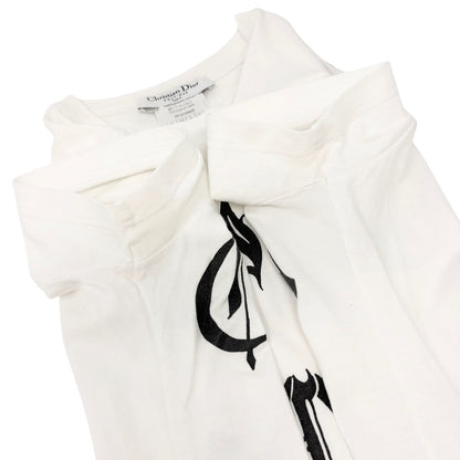 Christian Dior Vintage 2002 Logo T-shirt Top #38 Calligraphy Gothic White Black