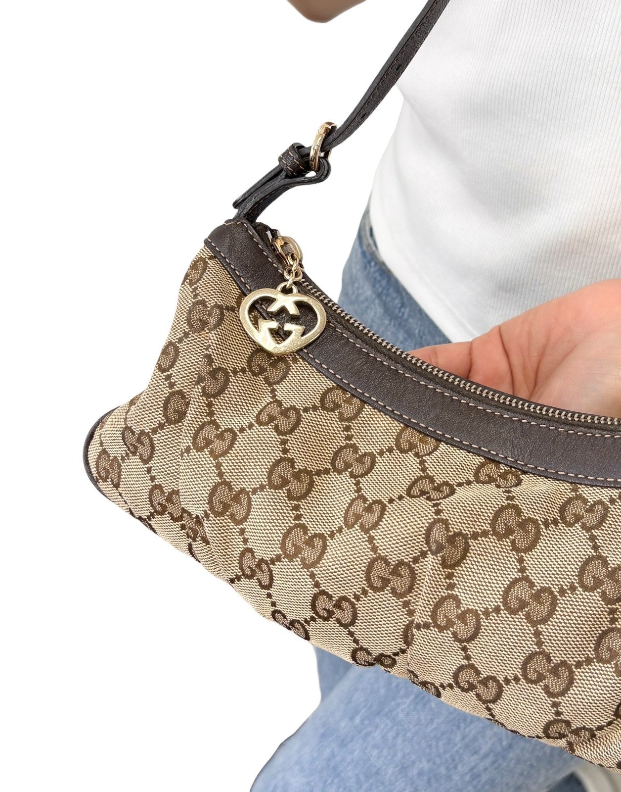 GUCCI Vintage GG Monogram Mini Shoulder Bag Pochette Beige Brown 902410