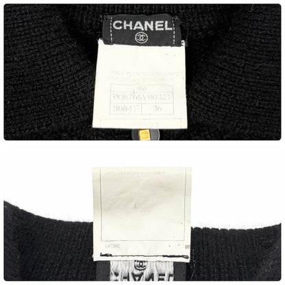 CHANEL Vintage 96A CC Logo Cashmere Knit Sweater Top #36 Black White 902484