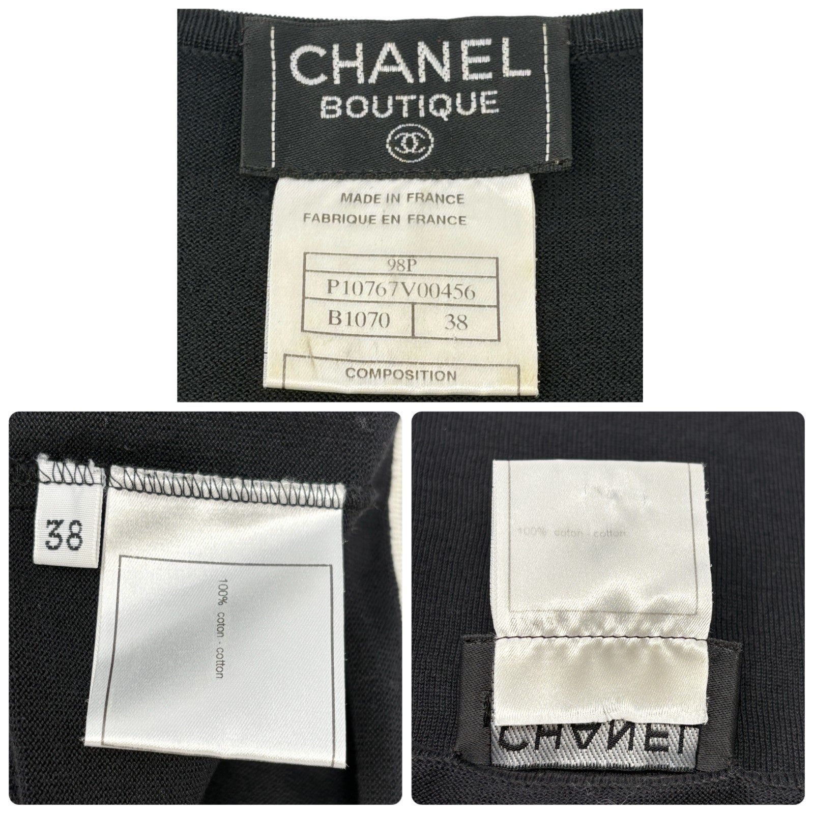 CHANEL Vintage 98P CC Mark Logo Summer Knit Tank Top #38 Black White Cotton