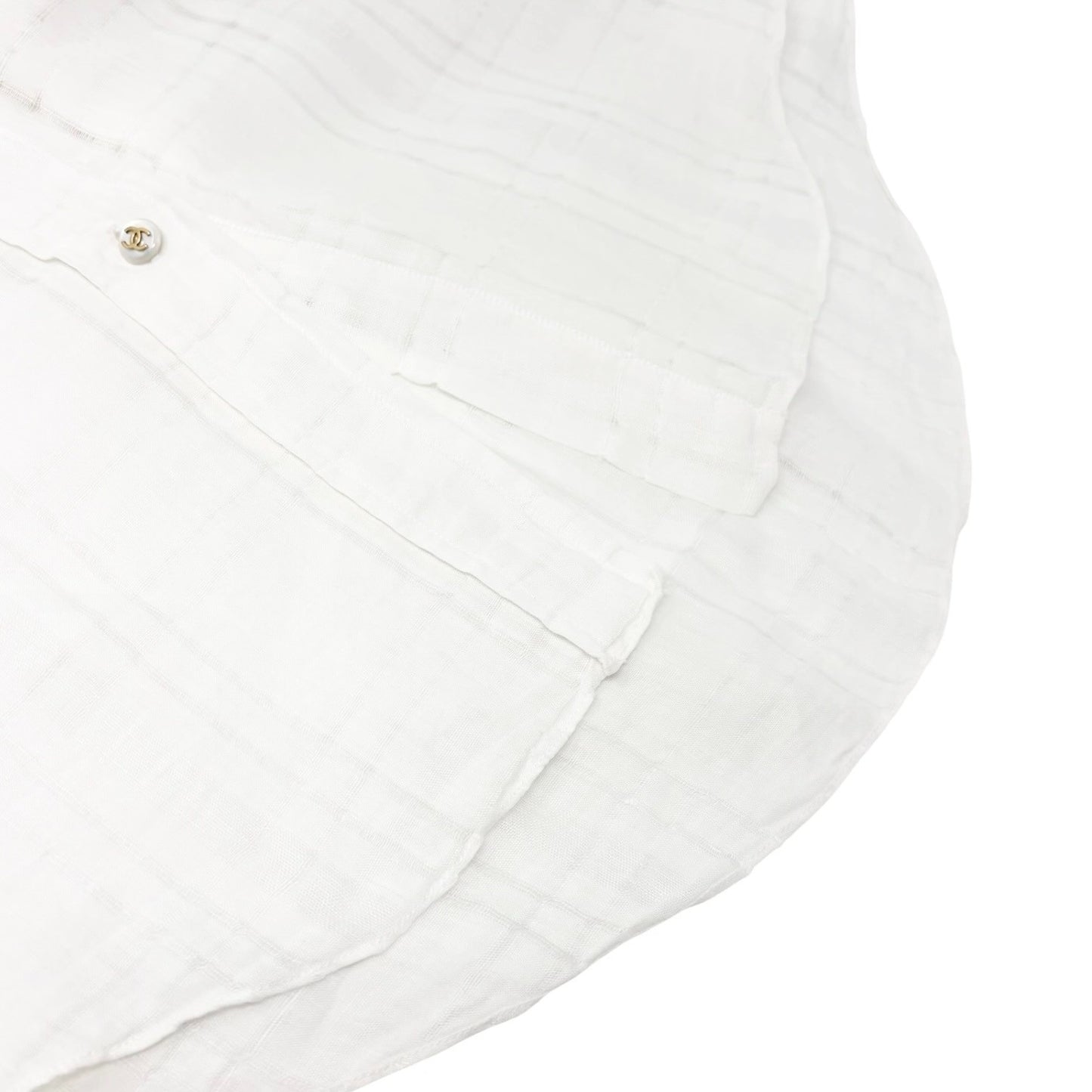 CHANEL Vintage CC Logo Checked Button Up Shirt #38 White Cotton Pocket 902289