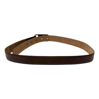 Yves Saint Laurent Vintage YSL Logo Leather Belt Brown Gold Buckle 902539
