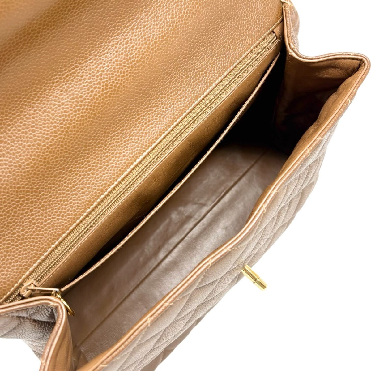 CHANEL Vintage CC Turnlock Quilted Top Handle Bag Brown Gold Leather 902334