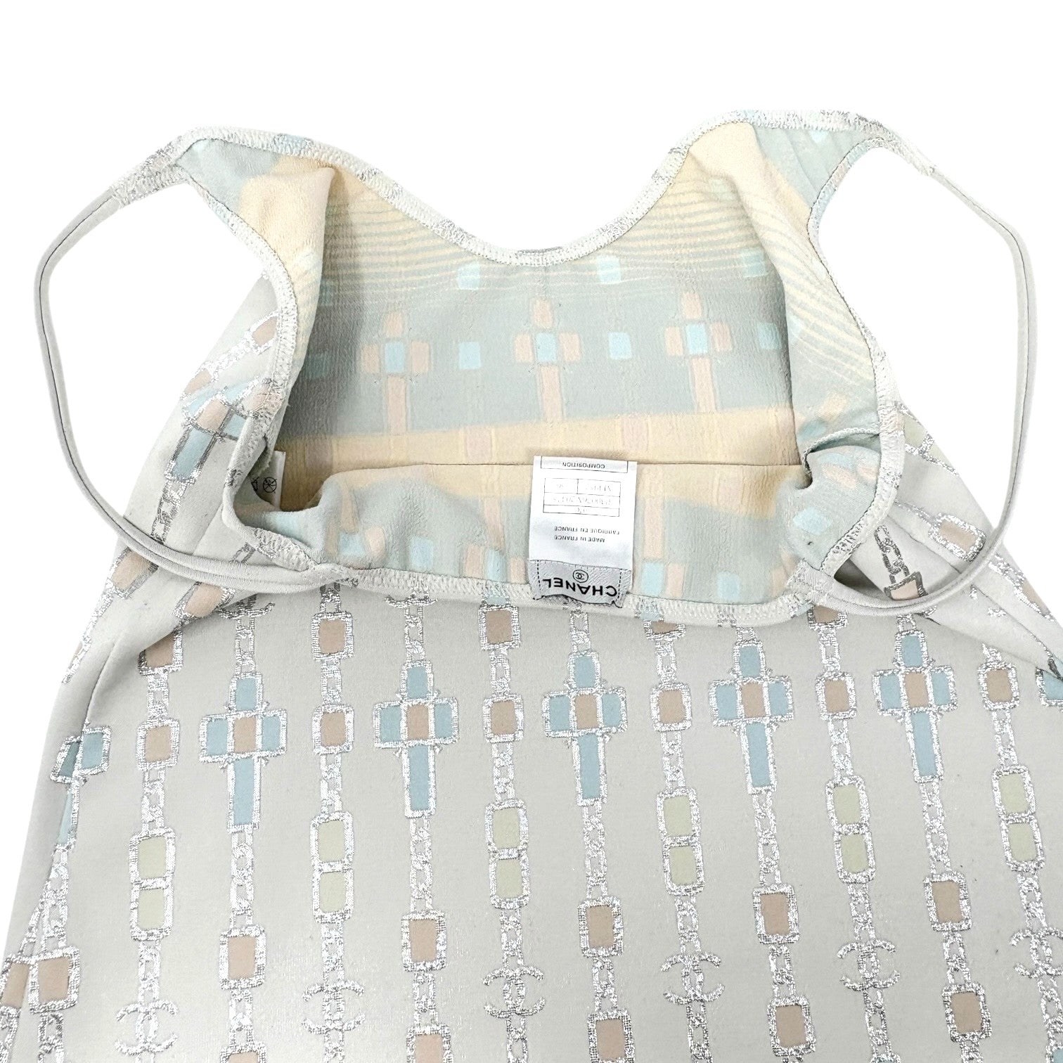 CHANEL Vintage 07C CC Mark Logo Glitter Camisole Top #36 Gray Silver Polyester