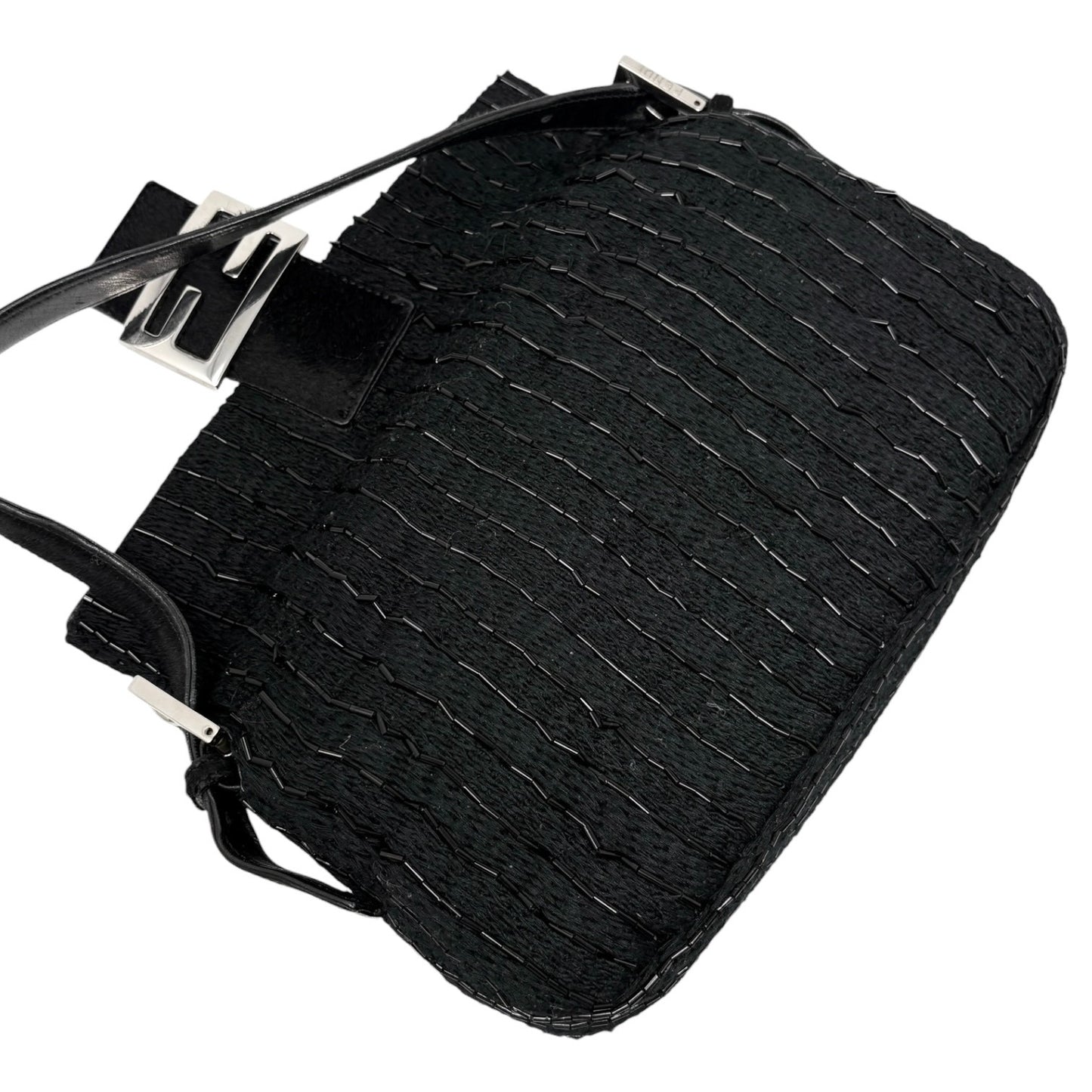 FENDI Vintage FF Logo Beads Knit Mamma Baguette Shoulder Bag Black 901891
