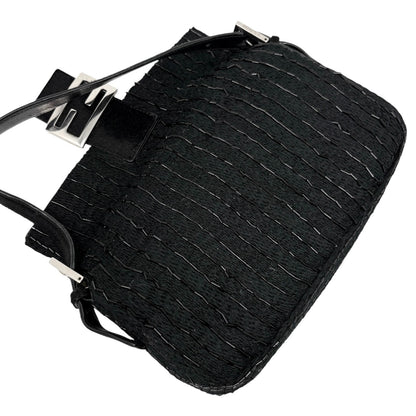 FENDI Vintage FF Logo Beads Knit Mamma Baguette Shoulder Bag Black 901891