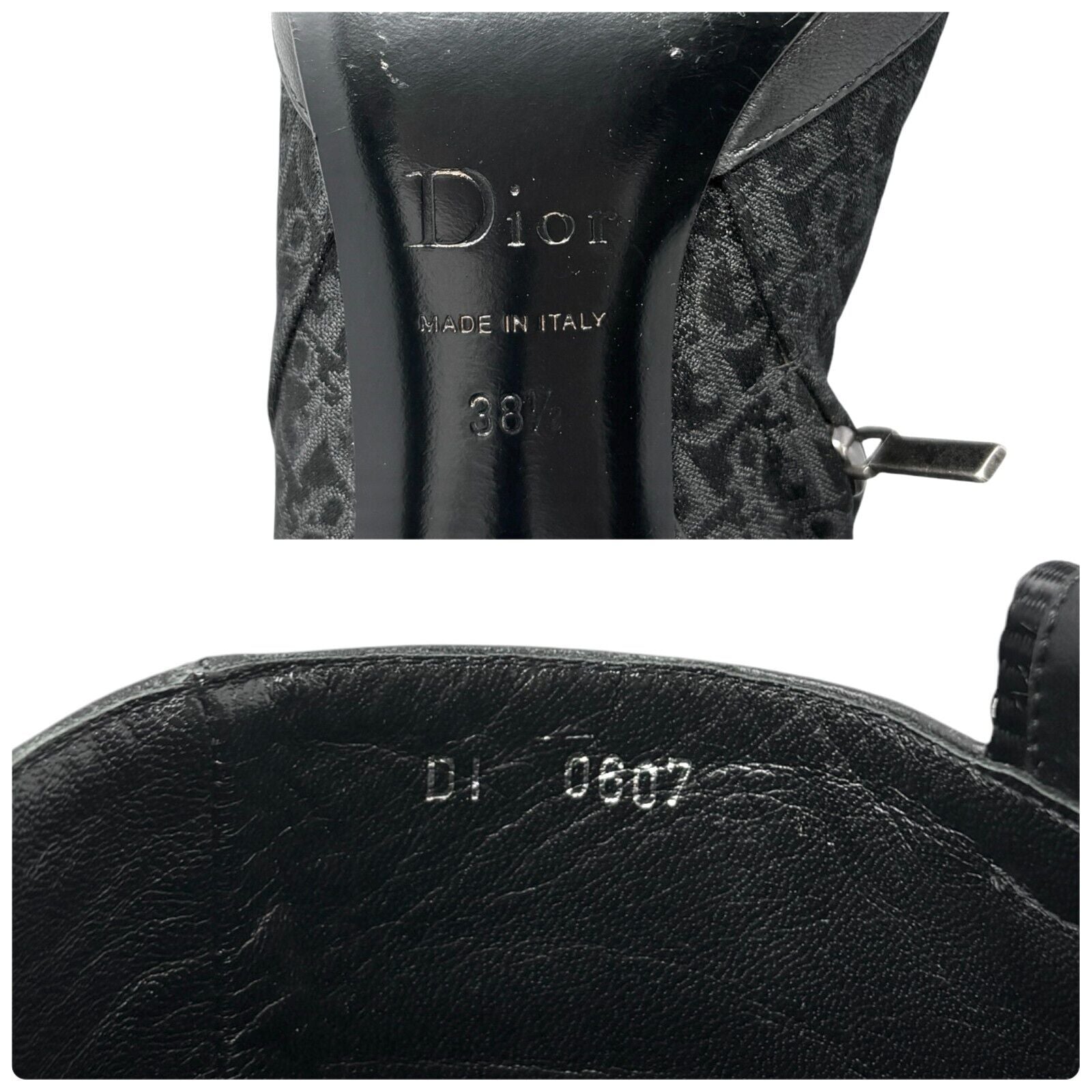 Dior Vintage Trotter Monogram Long Boots Heels #38.5 Black Silver Canvas