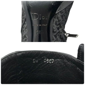 Dior Vintage Trotter Monogram Long Boots Heels #38.5 Black Silver Canvas