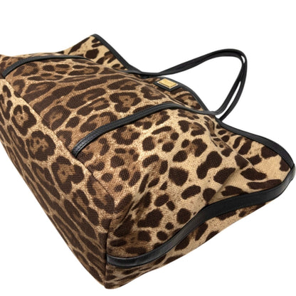 DOLCE&GABBANA Vintage Logo Leopard Large Tote Bag Brown Beige Canvas 902912