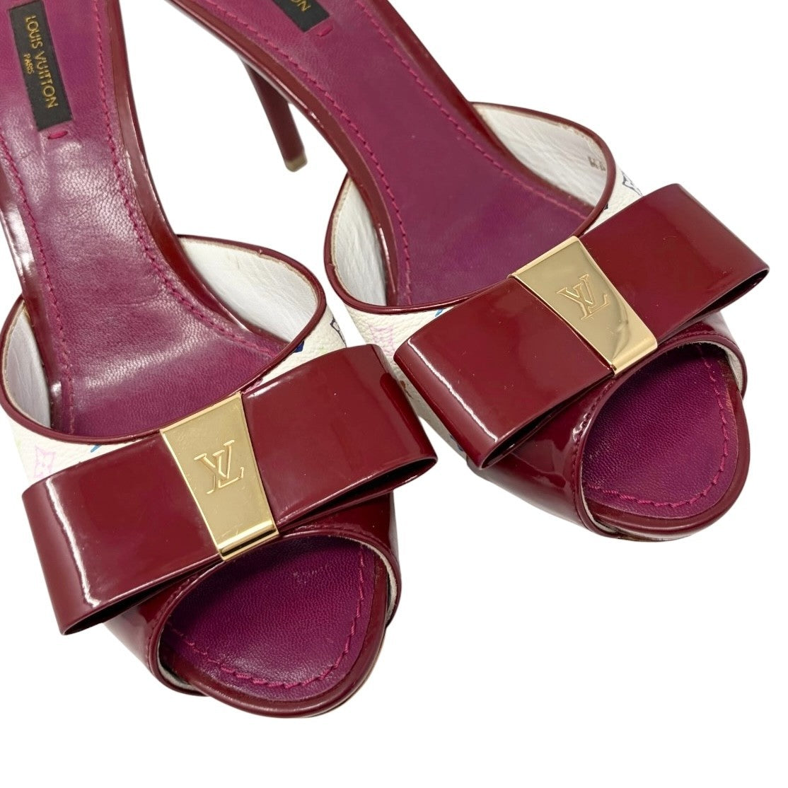 LOUIS VUITTON Vintage Monogram Multicolor Sandals Heels #39 Red 902565