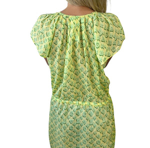 LOUIS VUITTON Vintage Monogram Dress #M Tunic Top Frill Green Cotton Rank AB