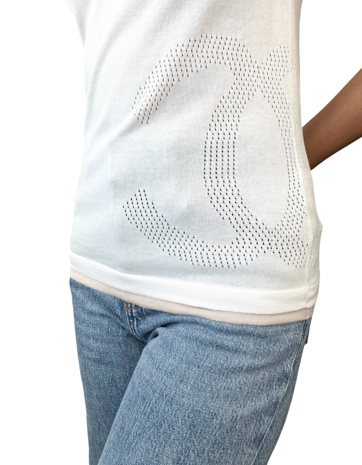 CHANEL Sport Vintage 08C CC Mark Logo Knit Tank Top #34 White Cotton Rank AB