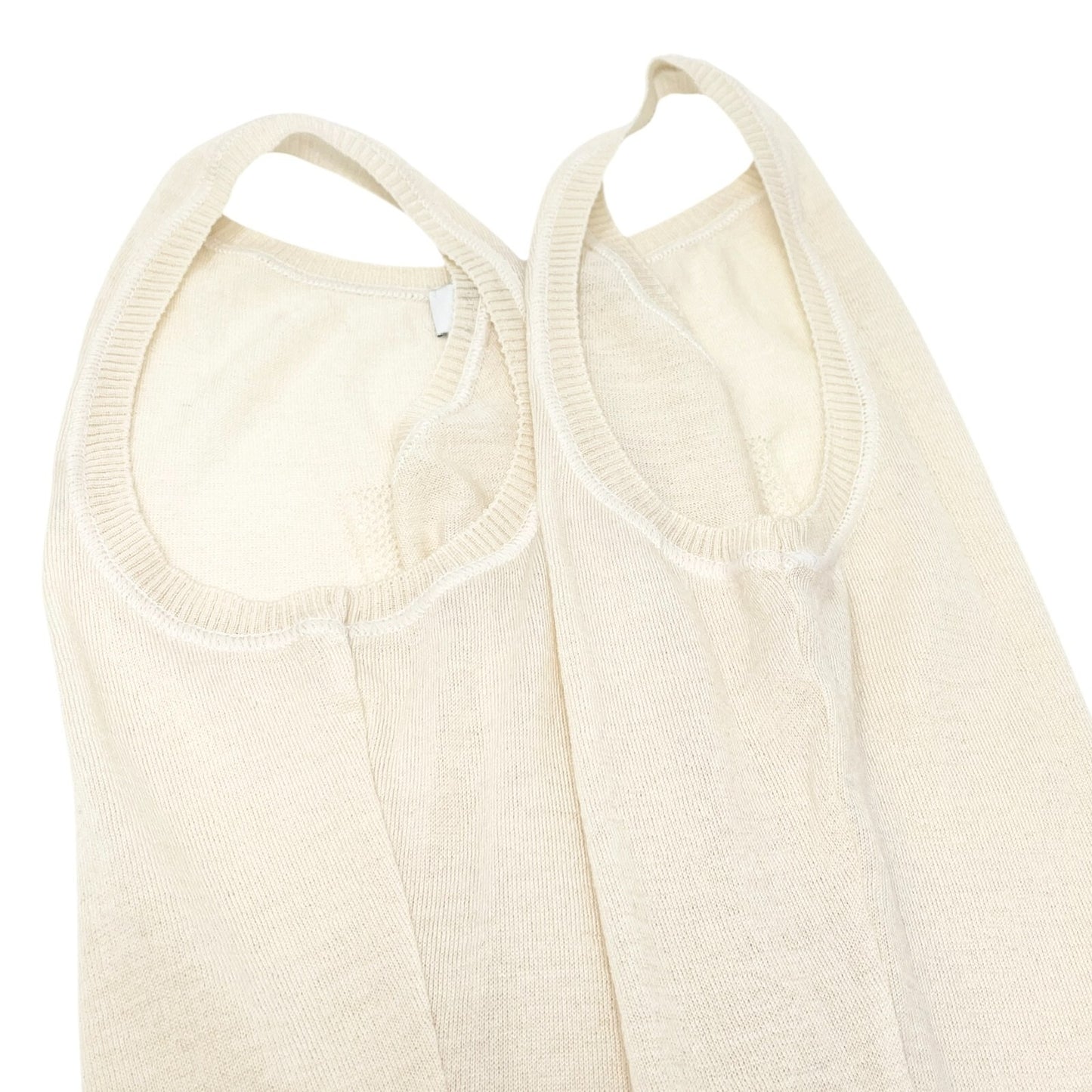 Christian Dior Vintage Logo V-neck Knit Tank Top Mesh Pullover Cream Cotton