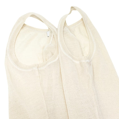 Christian Dior Vintage Logo V-neck Knit Tank Top Mesh Pullover Cream Cotton