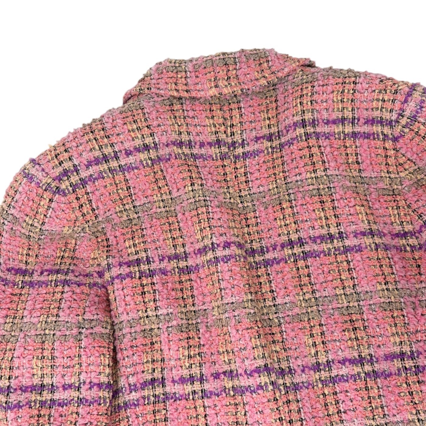CHANEL Vintage 94A CC Logo Button Tweed Blazer Jacket Pink Multicolor Wool