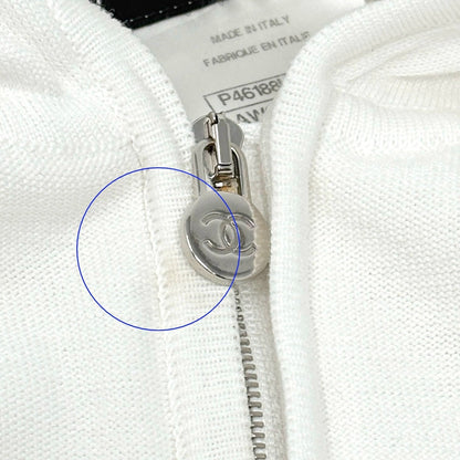 CHANEL Vintage P46188 CC Logo Zipped Hoodie Jacket Top #36 White Silver Cotton