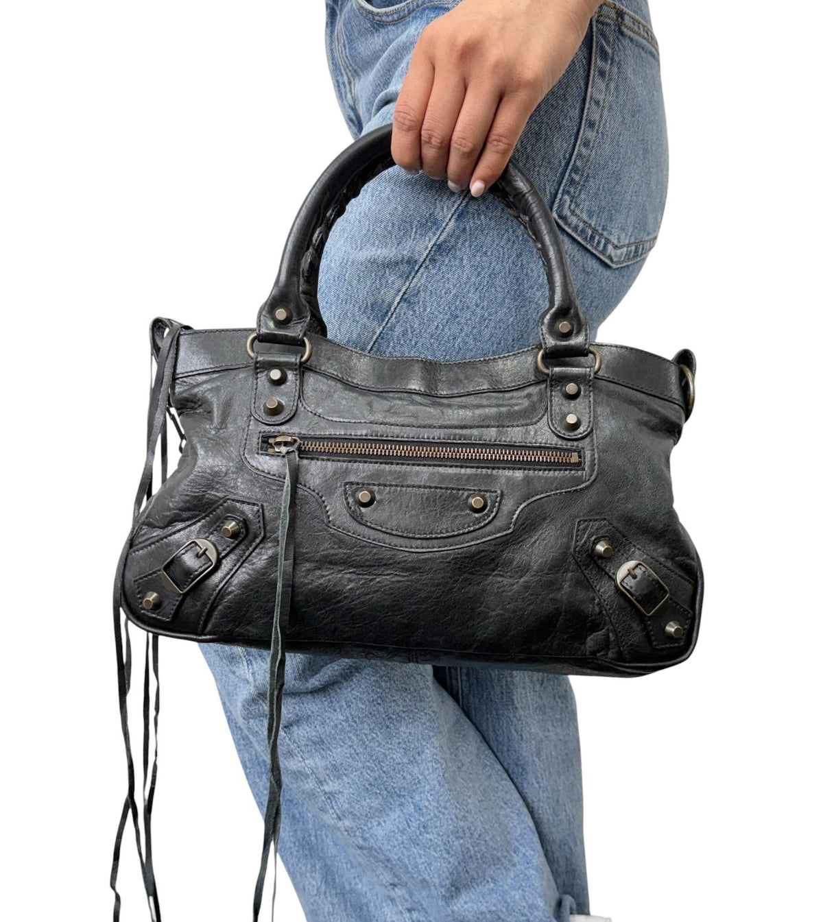 Balenciaga Vintage Classic City Logo 2way Shoulder Leather Bag Black 902461