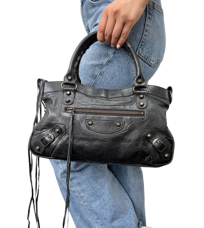 Balenciaga Vintage Classic City Logo 2way Shoulder Leather Bag Black 902461