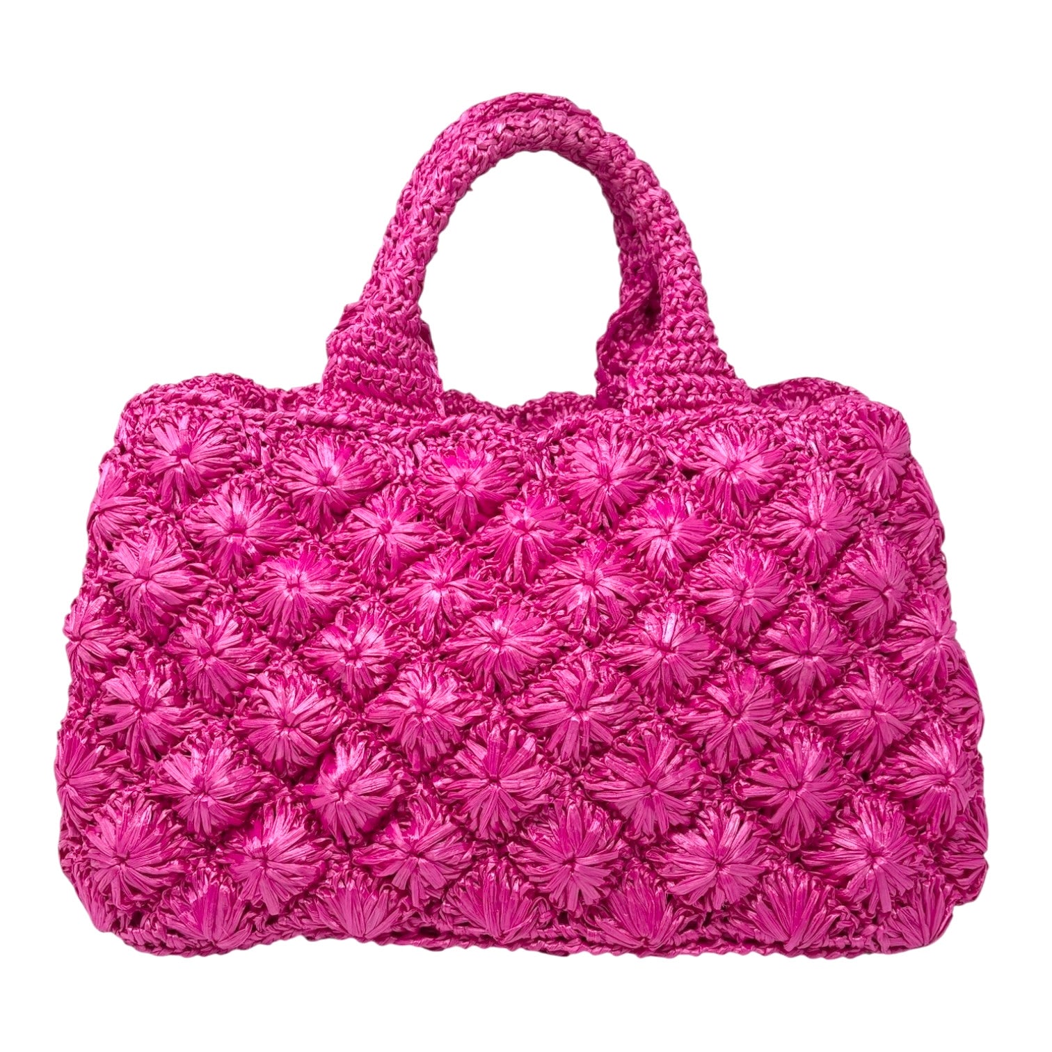 PRADA Vintage Triangle Logo Canapa Tote Bag Handbag Pink Raffia