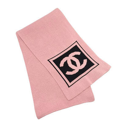 CHANEL Sport Vintage CC Logo Knit Scarf Stole Pink Black Cotton 902918