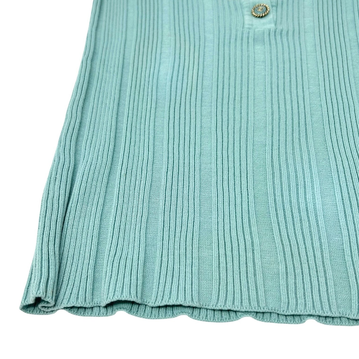 CHANEL Vintage 07P CC Mark Logo Rib Knit Tank Top #34 Turquoise Blue Cotton
