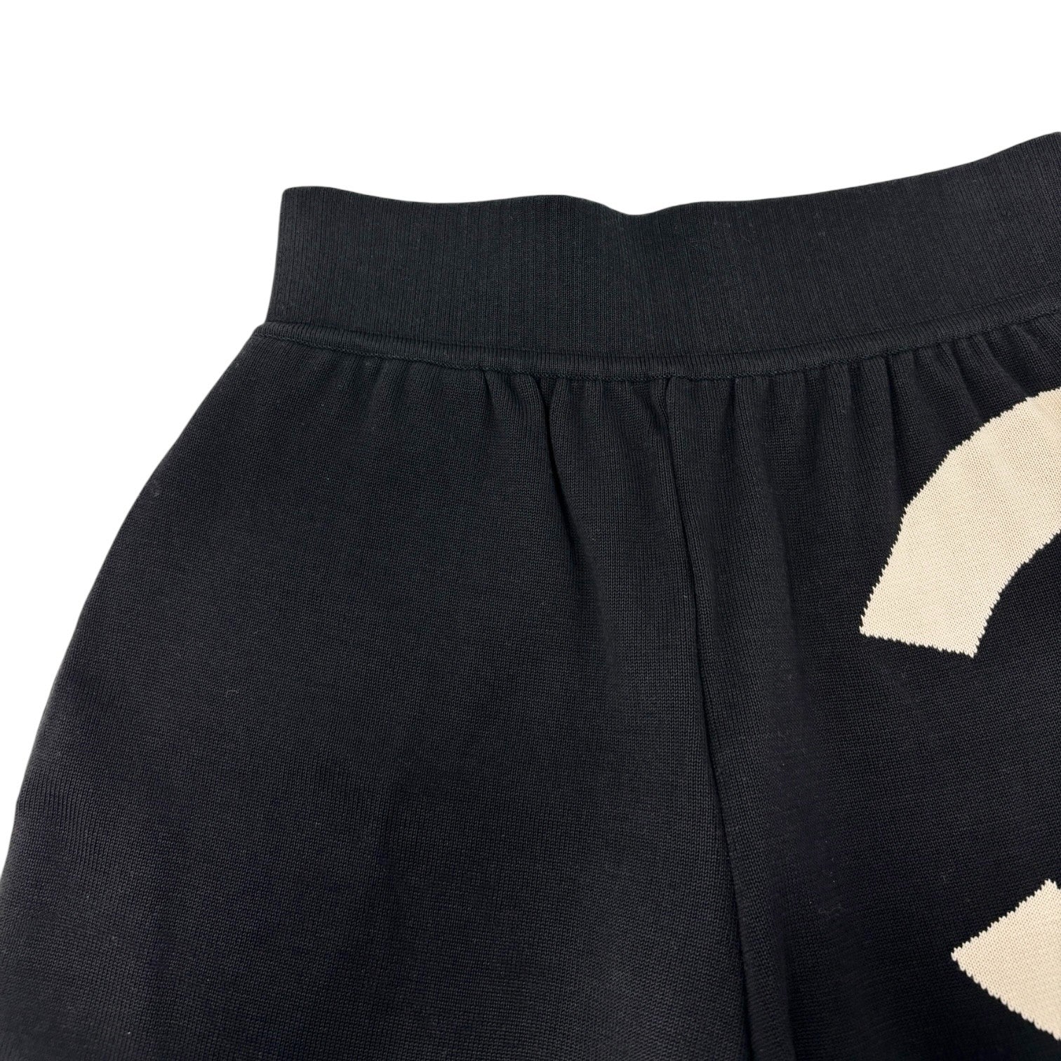 CHANEL Vintage 03A CC Logo Knit Short Pants #38 Pocket Black Cream Cotton