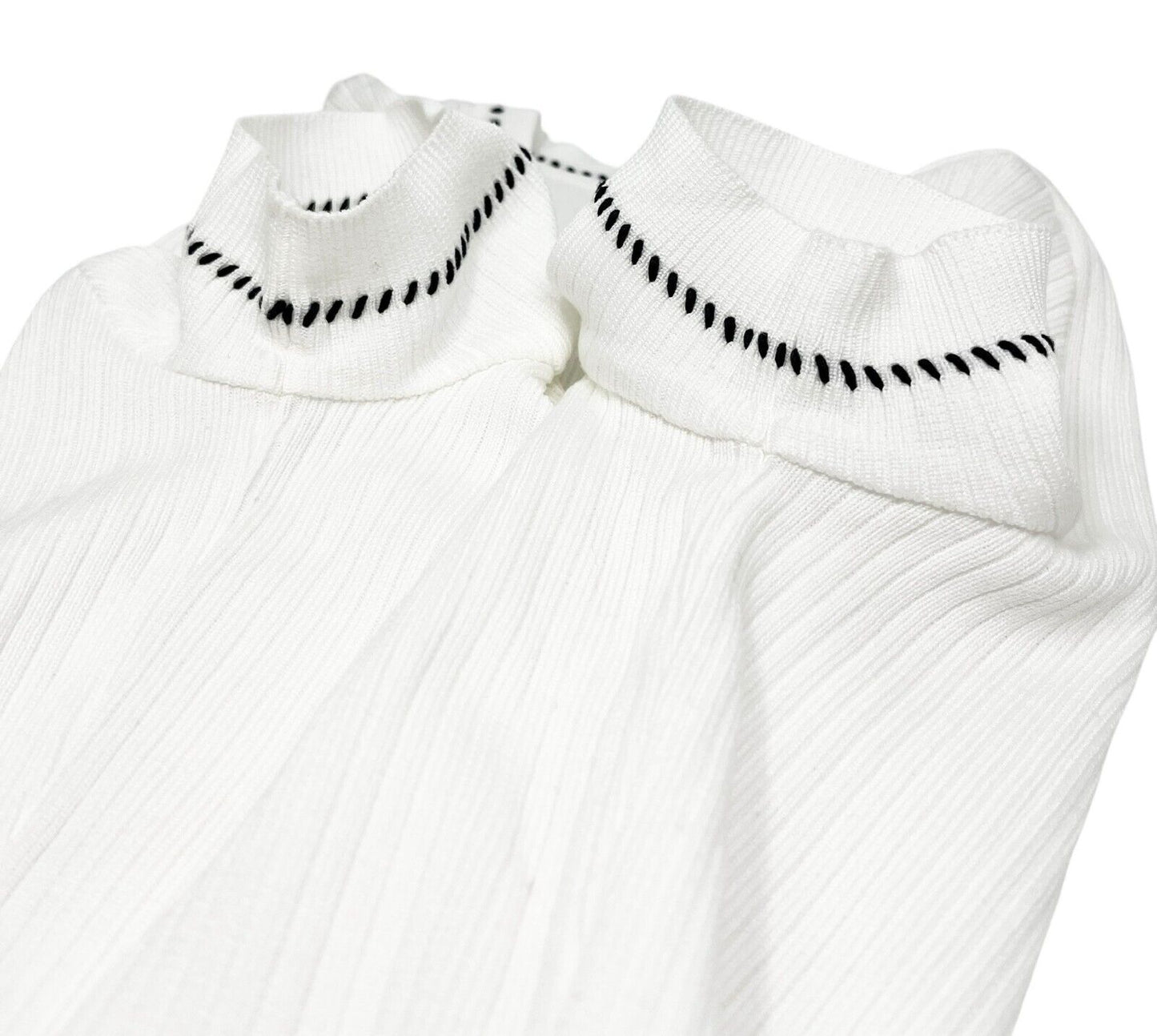 CHANEL Vintage 96P CC Rib Knit Top #38 Stitch Pullover White Black Cotton