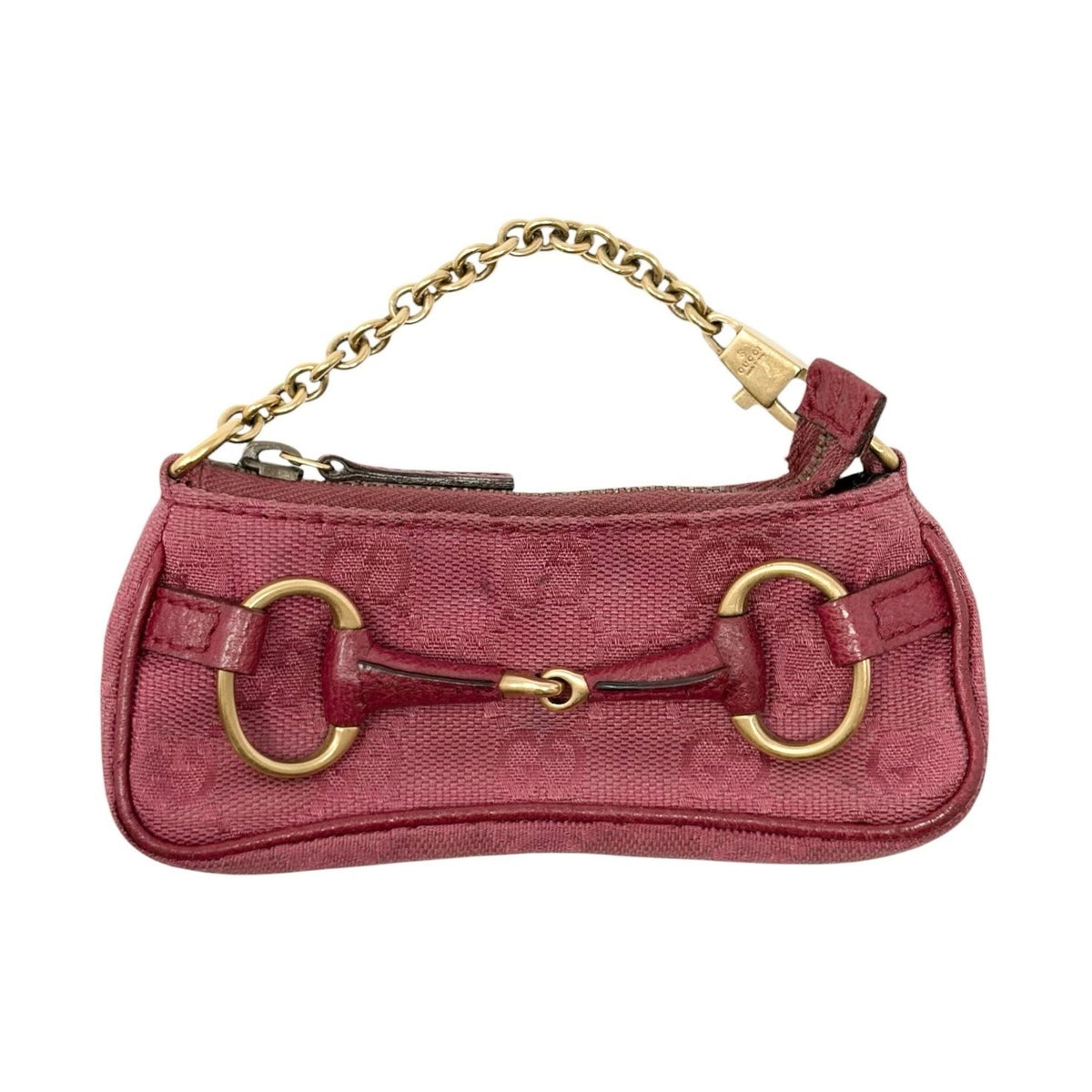 GUCCI Vintage Horsebit GG Monogram Micro Bag Pouch Pink Gold Canvas 901845