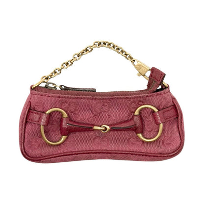 GUCCI Vintage Horsebit GG Monogram Micro Bag Pouch Pink Gold Canvas 901845