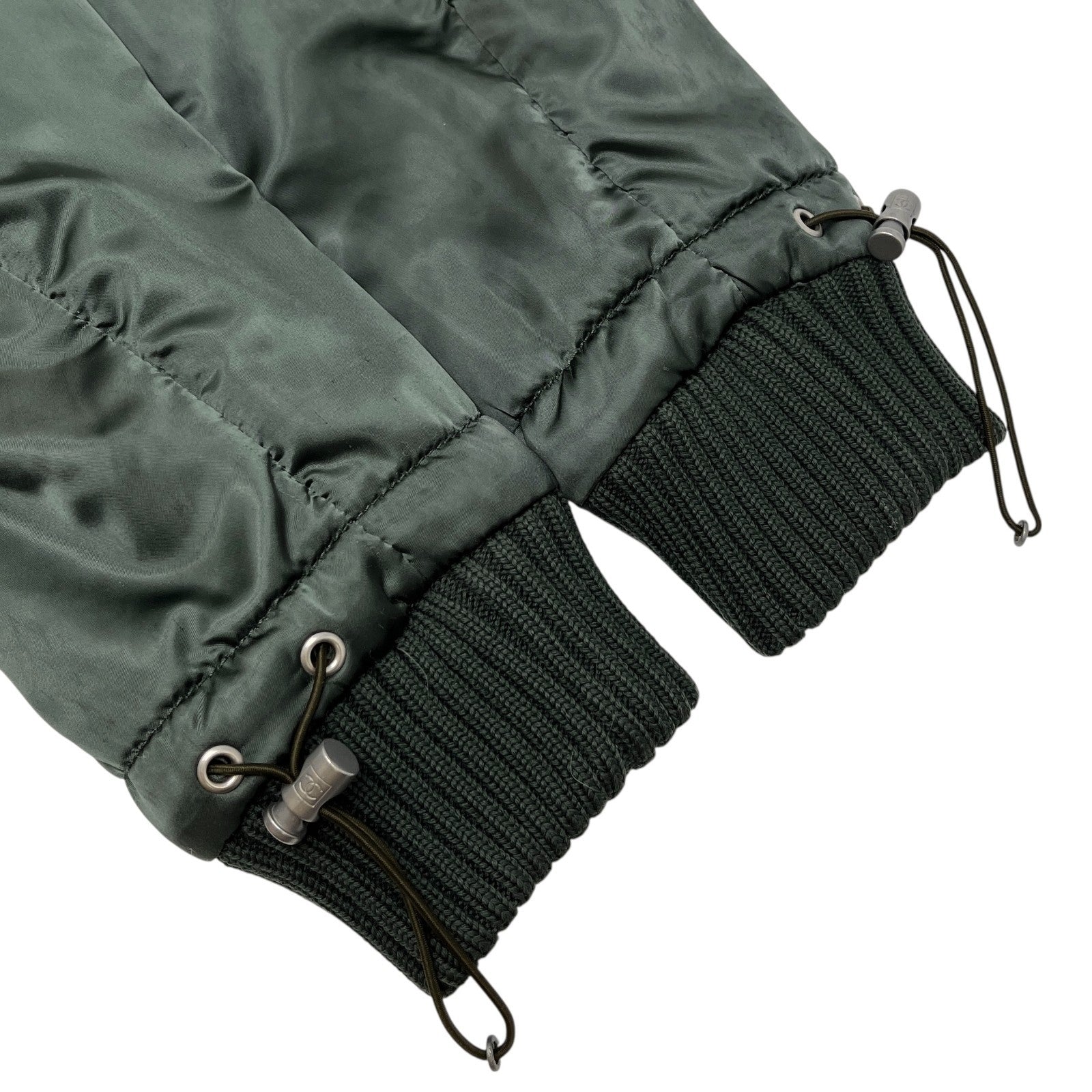 CHANEL Sport Vintage 03A CC Logo Nylon Jacket #38 Rib Knit Zip Green Silver