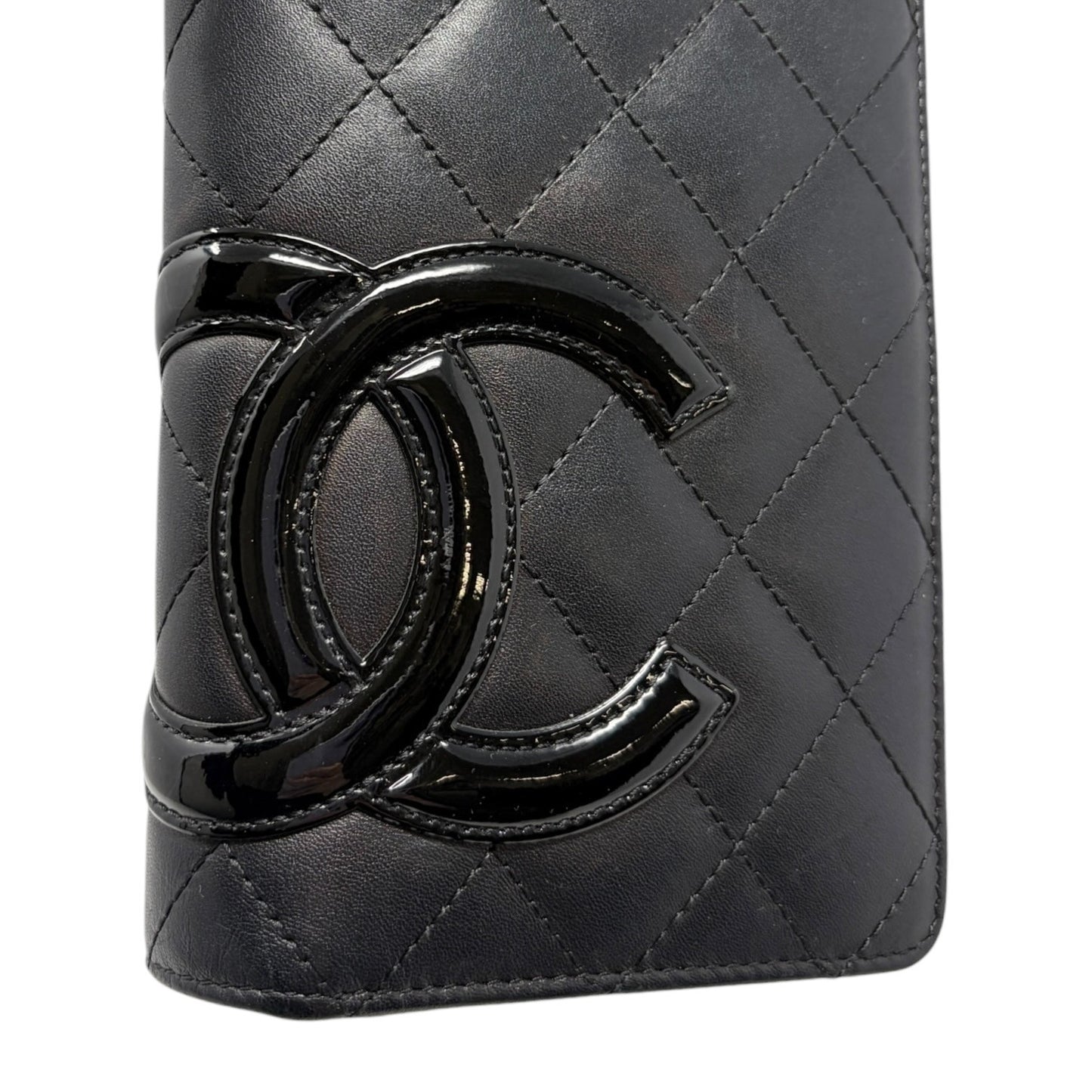 CHANEL Vintage Cambon Line CC Logo Quilted Wallet Black Pink Leather 902007
