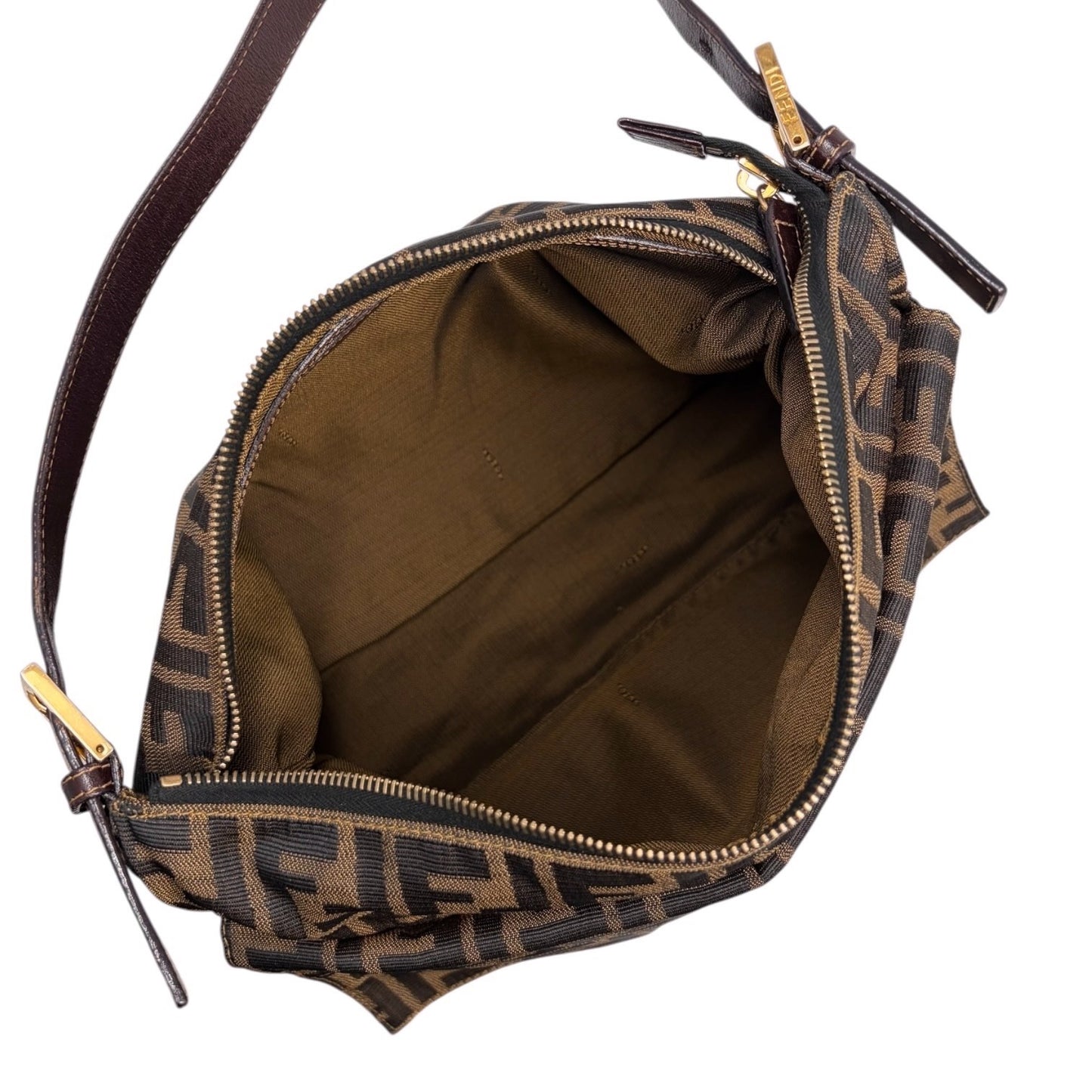 FENDI Vintage FF Zucca Mamma Baguette Pocket Shoulder Bag Brown Canvas 902439