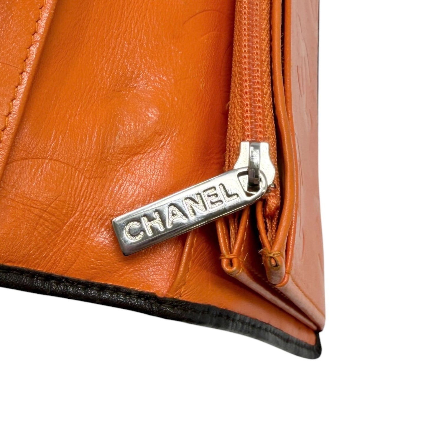 CHANEL Vintage Cambon Line CC Logo Quilted Wallet Brown Orange Leather 901930