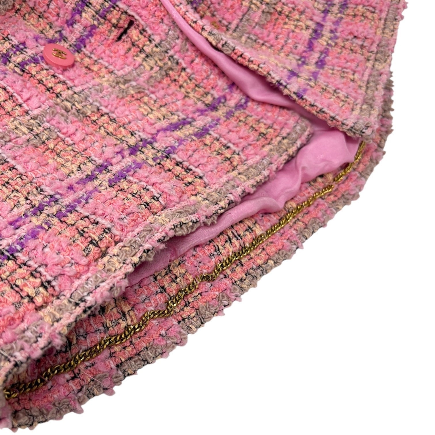 CHANEL Vintage 94A CC Logo Button Tweed Blazer Jacket Pink Multicolor Wool