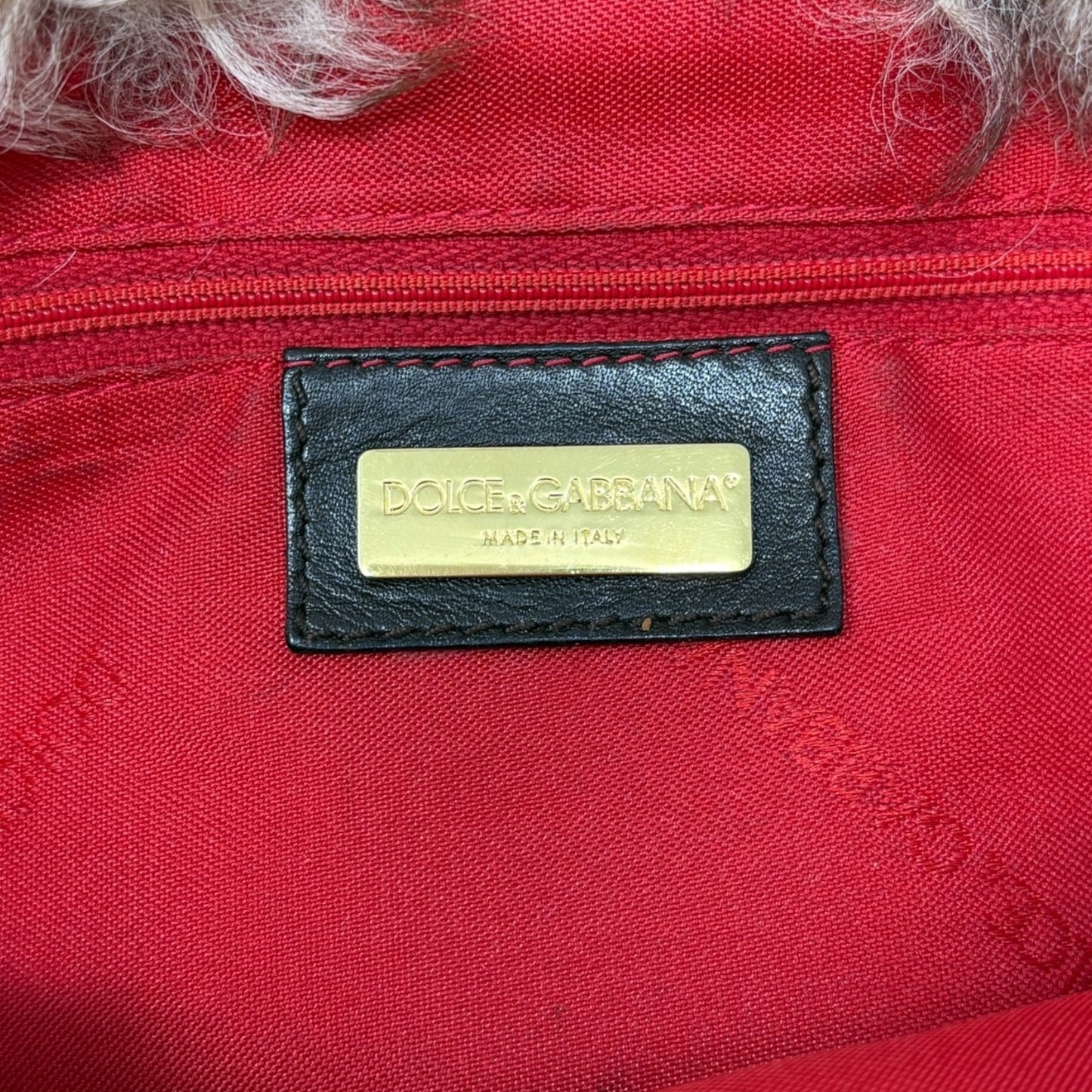 DOLCE&GABBANA Vintage Curly Lamb Shearling Suede Shoulder Bag Brown Beige Fur