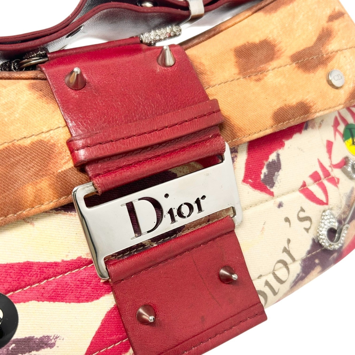 Christian Dior Vintage 2003 Logo Street Chic Columbus Victim Shoulder Bag Red