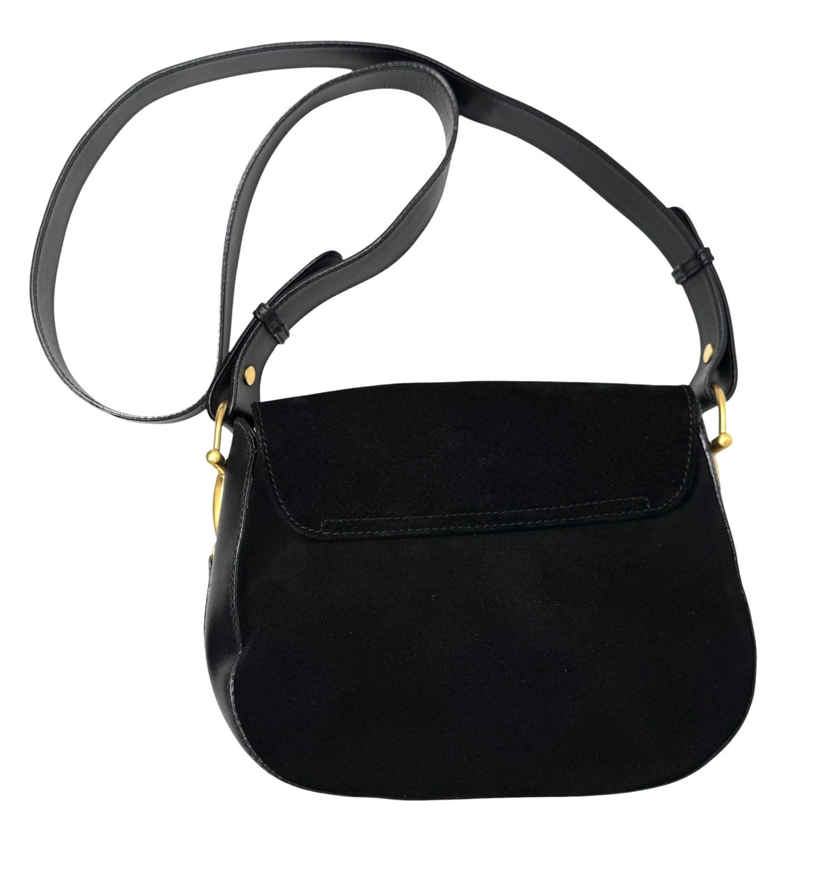 GUCCI Vintage Horsebit Crossbody Shoulder Bag Black Gold Suede Leather 902330