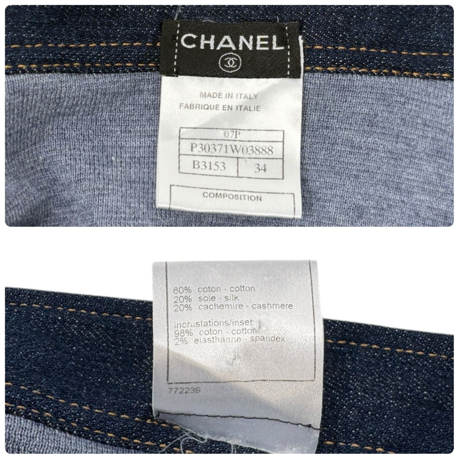 CHANEL Vintage 07P CC Mark Logo Sleeveless Dress #34 Denim Blue Cotton Silk