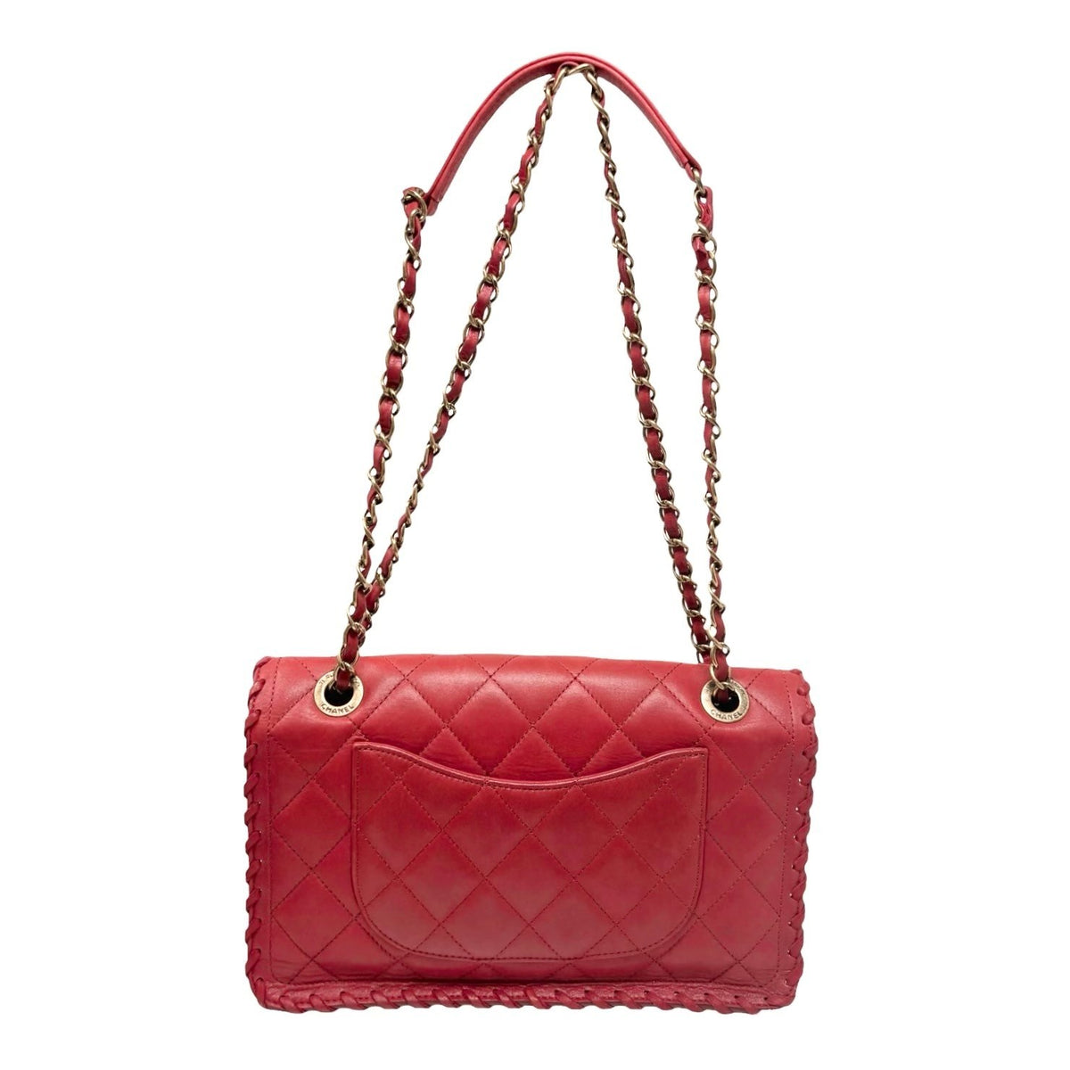 CHANEL Vintage CC Logo Quilted Whipstitch Chain 2way Bag Red Leather 902349