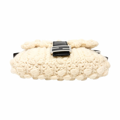 FENDI Vintage FF Logo Wool Knit Mamma Baguette Shoulder Bag Cream Brown 902054