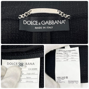 DOLCE&GABBANA Vintage Logo Rhinestone Jacket #38 Black Silver Wool Rank AB+