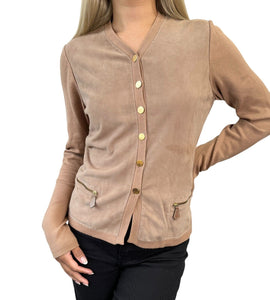 HERMES Vintage Sellier Button Cardigan #M Light Brown Gold Cotton Nubuck RankAB