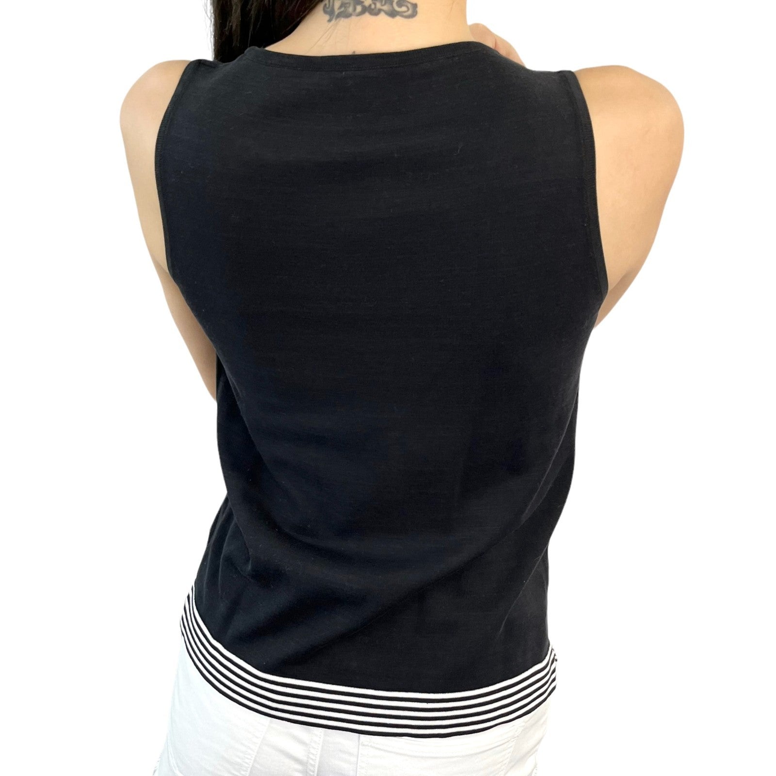 CHANEL Vintage 98P CC Mark Logo Summer Knit Tank Top #38 Black White Cotton