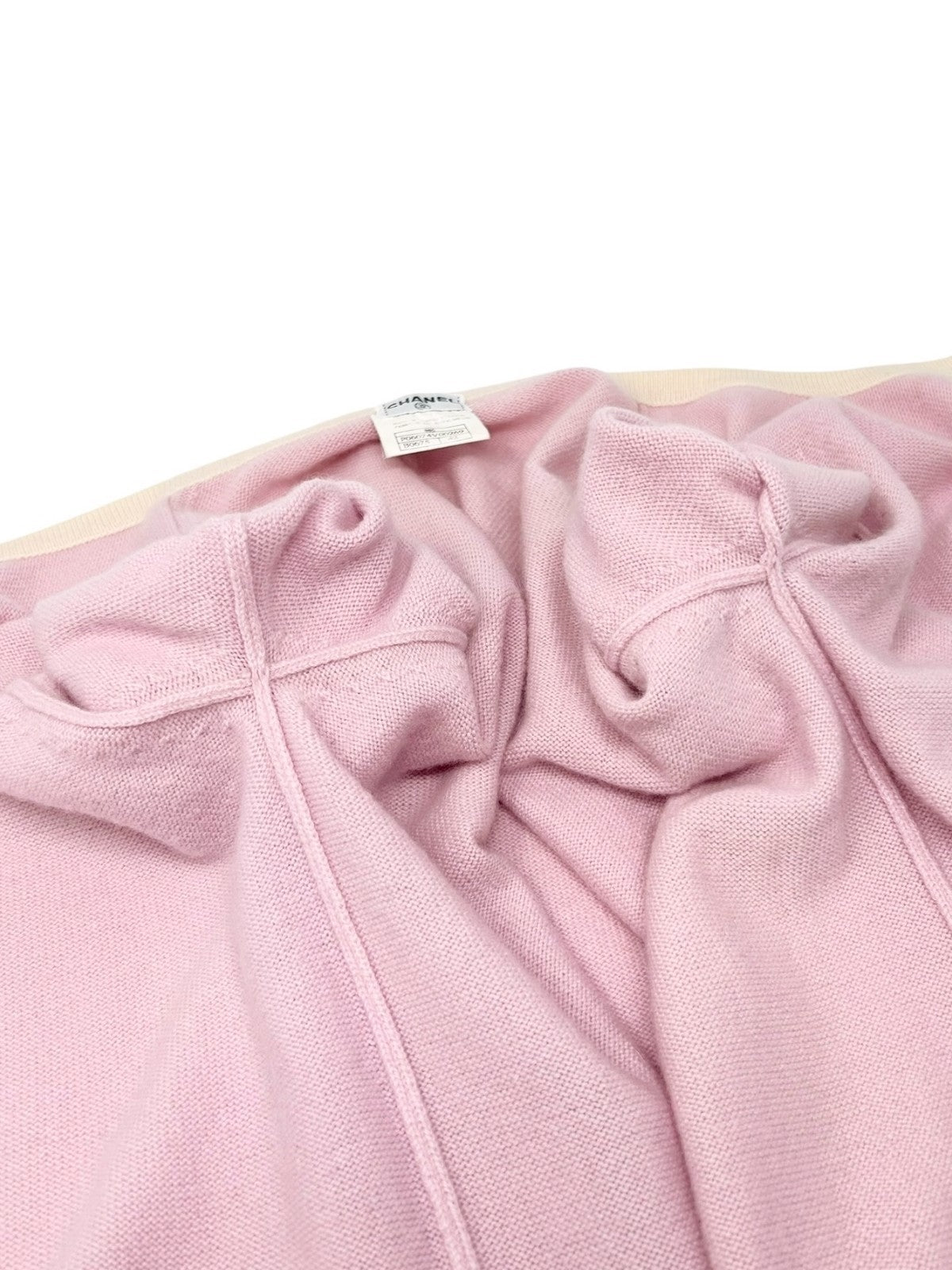 CHANEL Vintage 96C Long Cardigan #42 Knit Sweater Button Pink Cream Cashmere