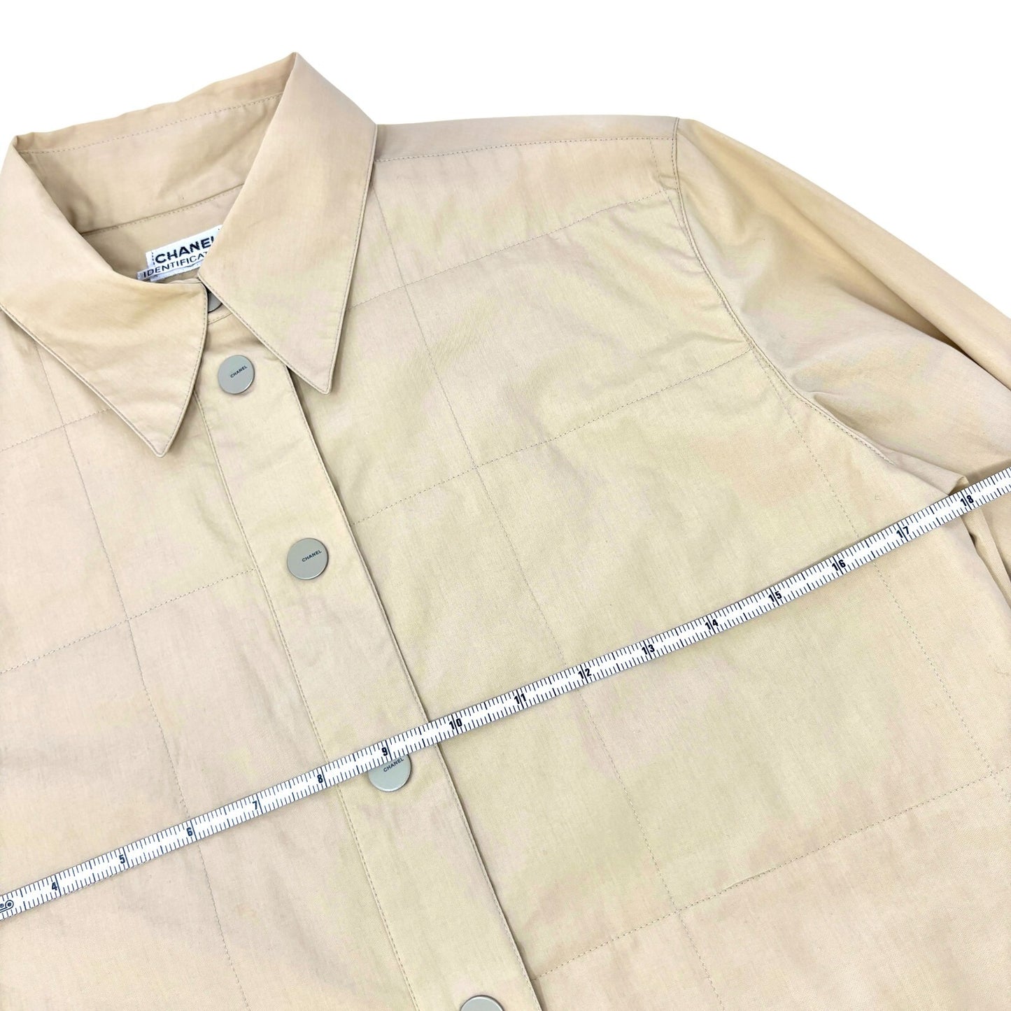CHANEL Vintage Logo Button Shirt Blouse Long Sleeve Top Cream Cotton Quilting