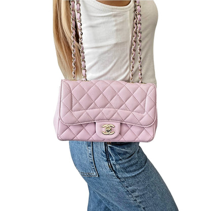 CHANEL Vintage CC Logo Quilted Chian 2way Bag Pink Gold Leather 902322