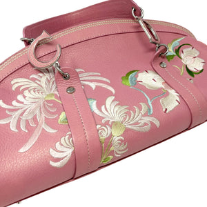 Christian Dior Vintage 2005 Logo Embroidered Mini Boston Bag Pink Silver Leather