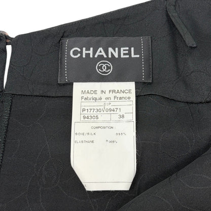 CHANEL Vintage 01P CC Logo Dress One-piece #38 Flower Camellia Button Black Silk